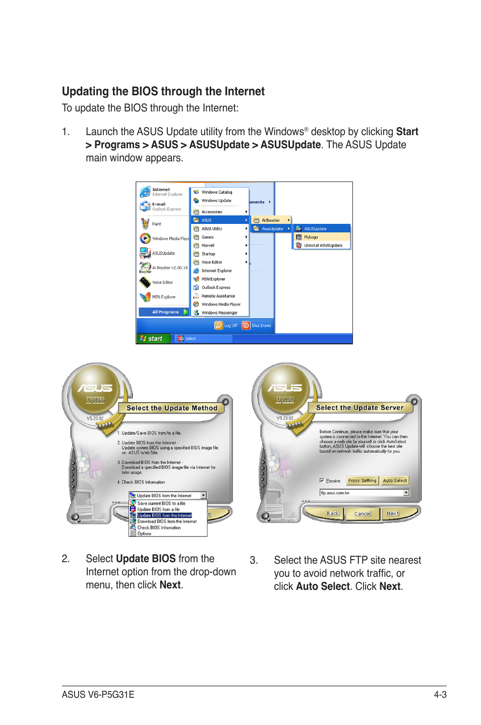 Updating.the.bios.through.the.internet | Asus V6-P5G31E User Manual | Page 41 / 70