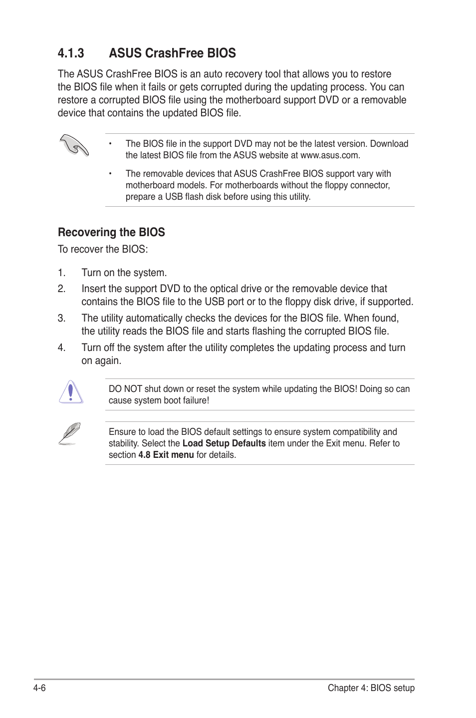 3 asus crashfree bios, Asus crashfree bios -6, Asus.crashfree.bios | Asus V6-P5G31E User Manual | Page 44 / 70