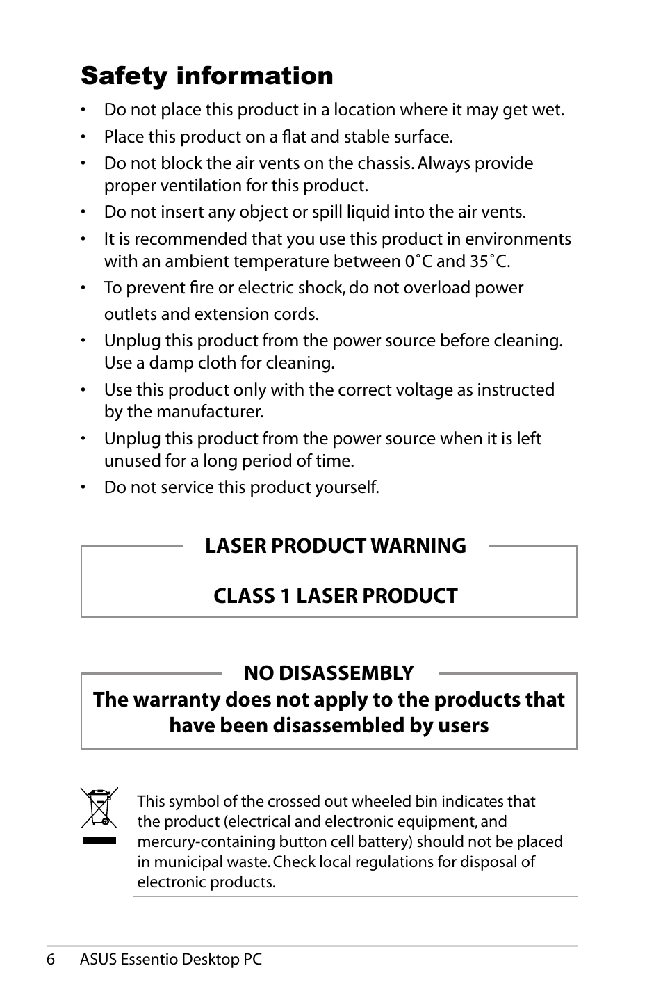 Safety information | Asus CM5540 User Manual | Page 6 / 16