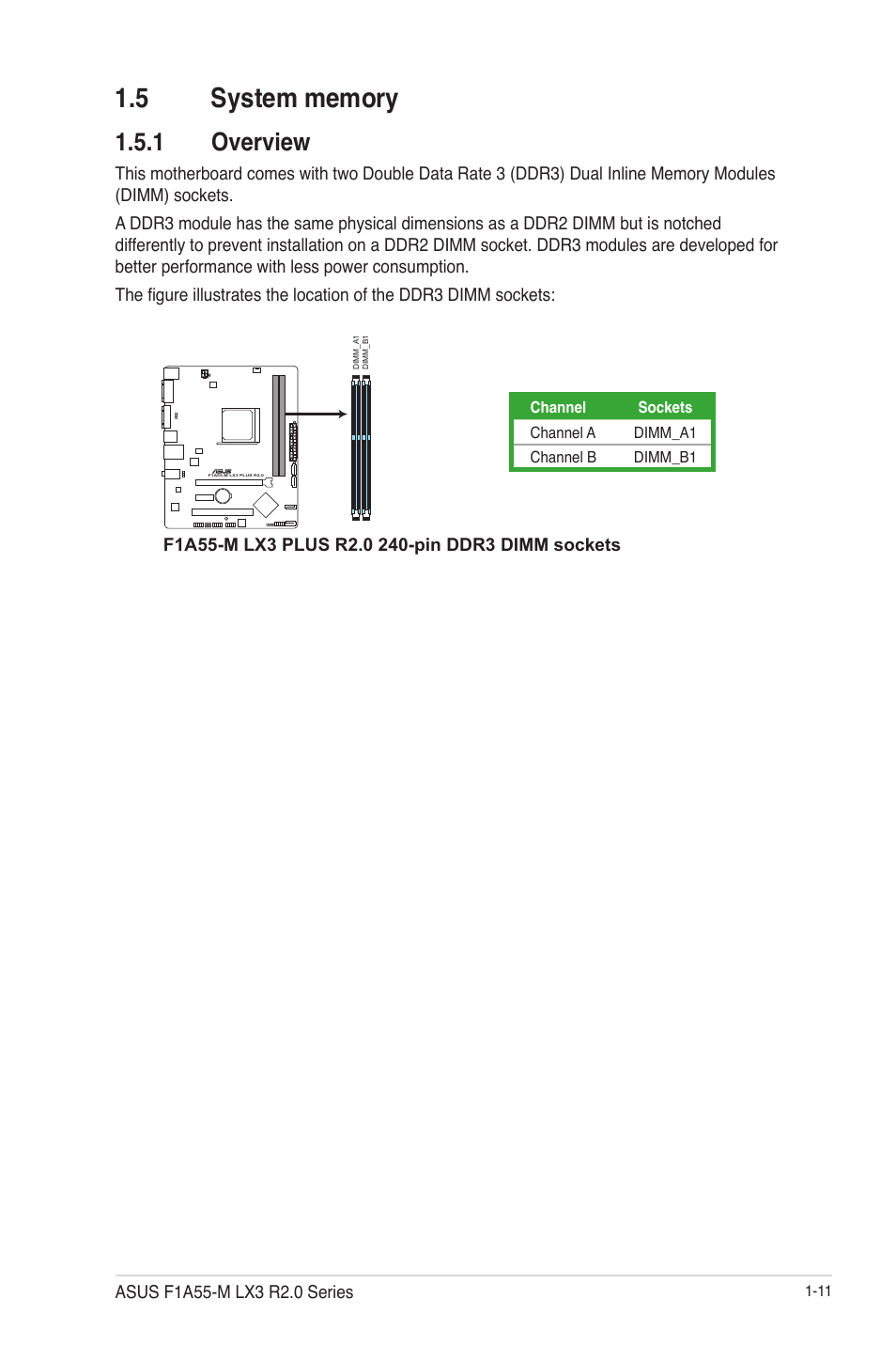 5 system memory, 1 overview, 5 system memory -11 | Overview -11 | Asus F1A55-M LX3 R2.0 User Manual | Page 21 / 69