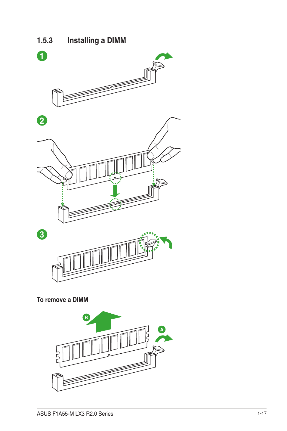 3 installing a dimm, Installing a dimm -17 | Asus F1A55-M LX3 R2.0 User Manual | Page 27 / 69