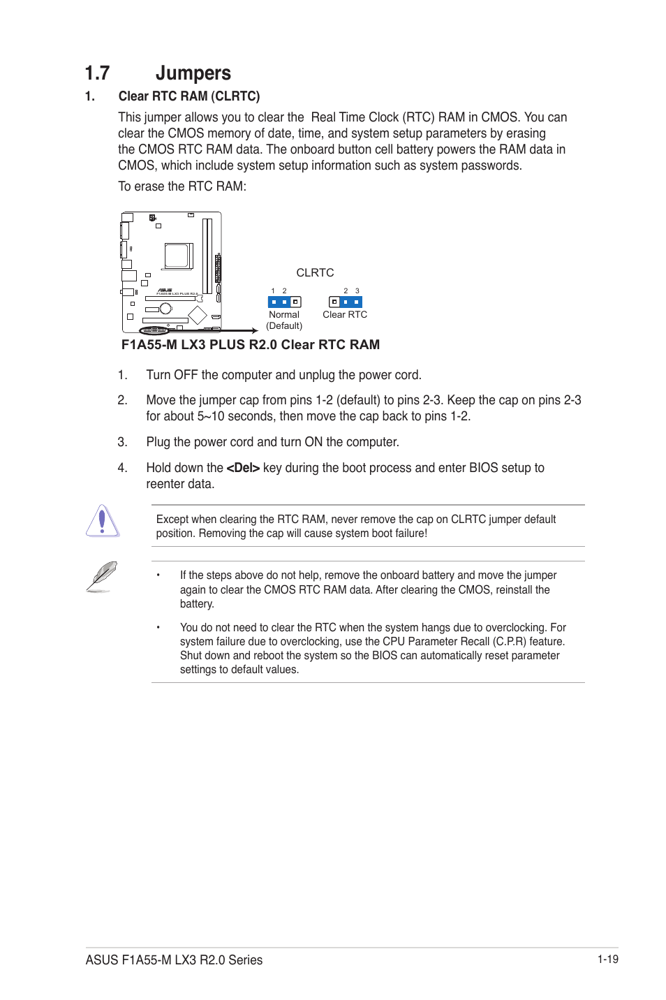 7 jumpers, 7 jumpers -19 | Asus F1A55-M LX3 R2.0 User Manual | Page 29 / 69