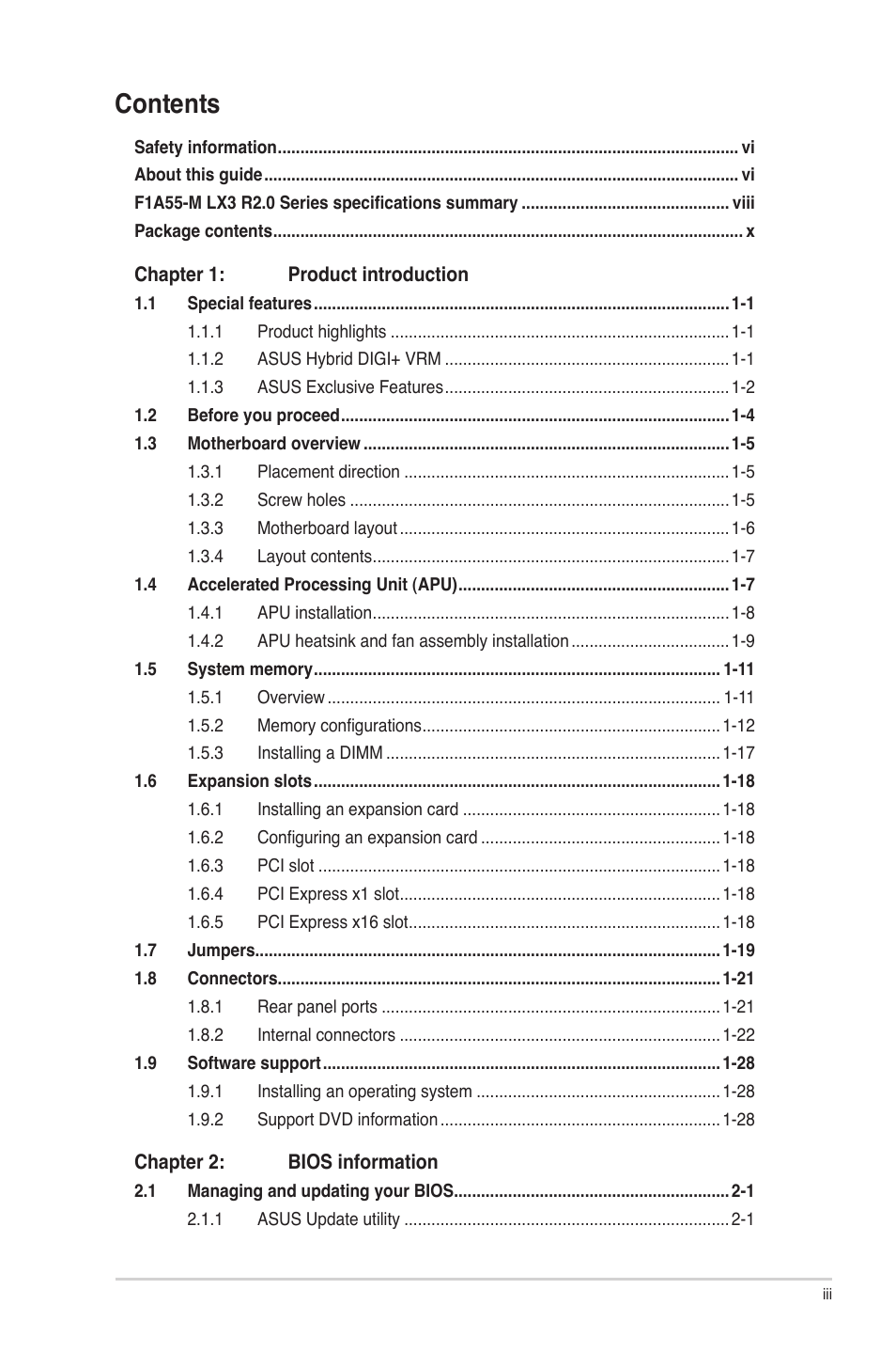 Asus F1A55-M LX3 R2.0 User Manual | Page 3 / 69