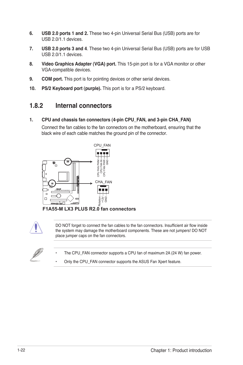 2 internal connectors, Internal connectors -22 | Asus F1A55-M LX3 R2.0 User Manual | Page 32 / 69