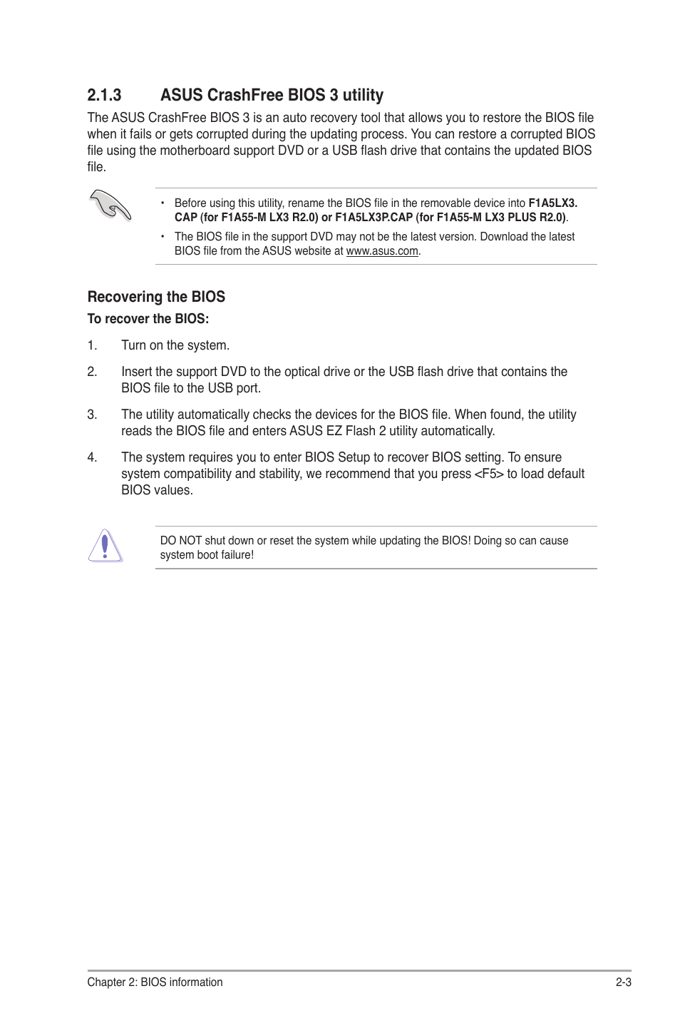 3 asus crashfree bios 3 utility, Asus crashfree bios 3 utility -3 | Asus F1A55-M LX3 R2.0 User Manual | Page 41 / 69