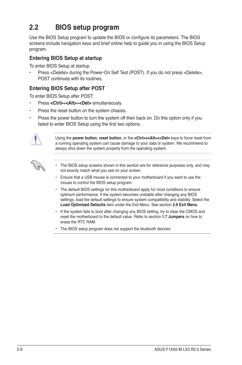 2 bios setup program, 2 bios setup program -6 | Asus F1A55-M LX3 R2.0 User Manual | Page 44 / 69