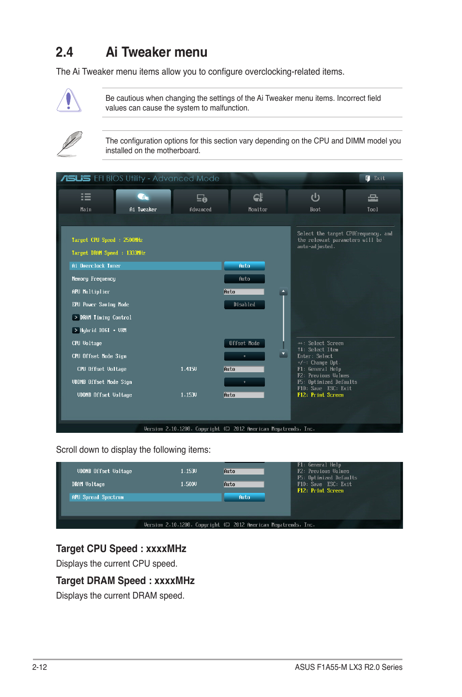 4 ai tweaker menu, 4 ai tweaker menu -12 | Asus F1A55-M LX3 R2.0 User Manual | Page 50 / 69