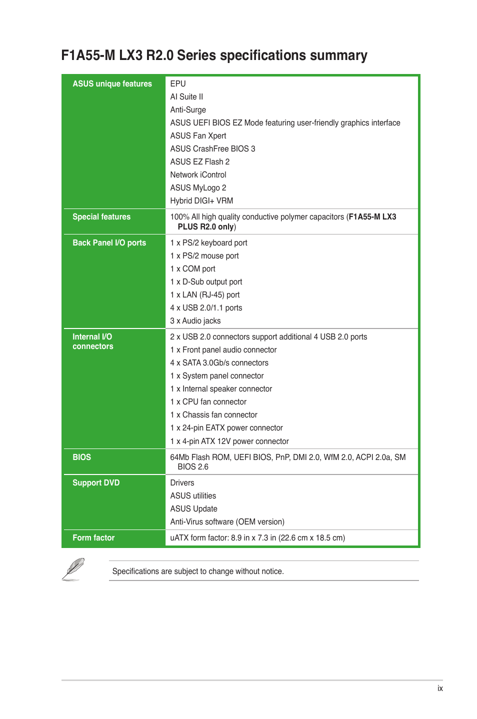 Asus F1A55-M LX3 R2.0 User Manual | Page 9 / 69