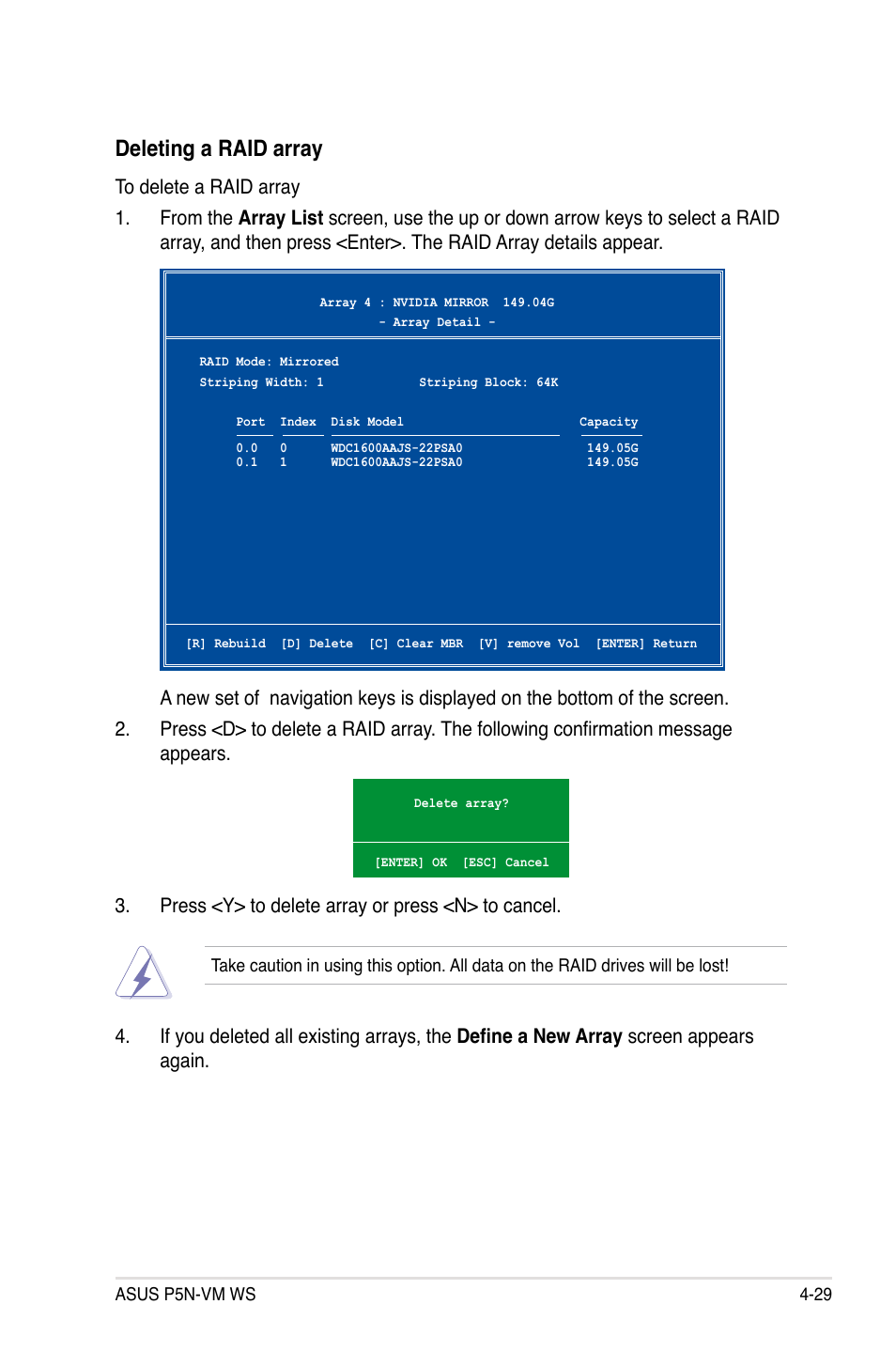 Deleting a raid array | Asus P5N-VM WS User Manual | Page 117 / 122