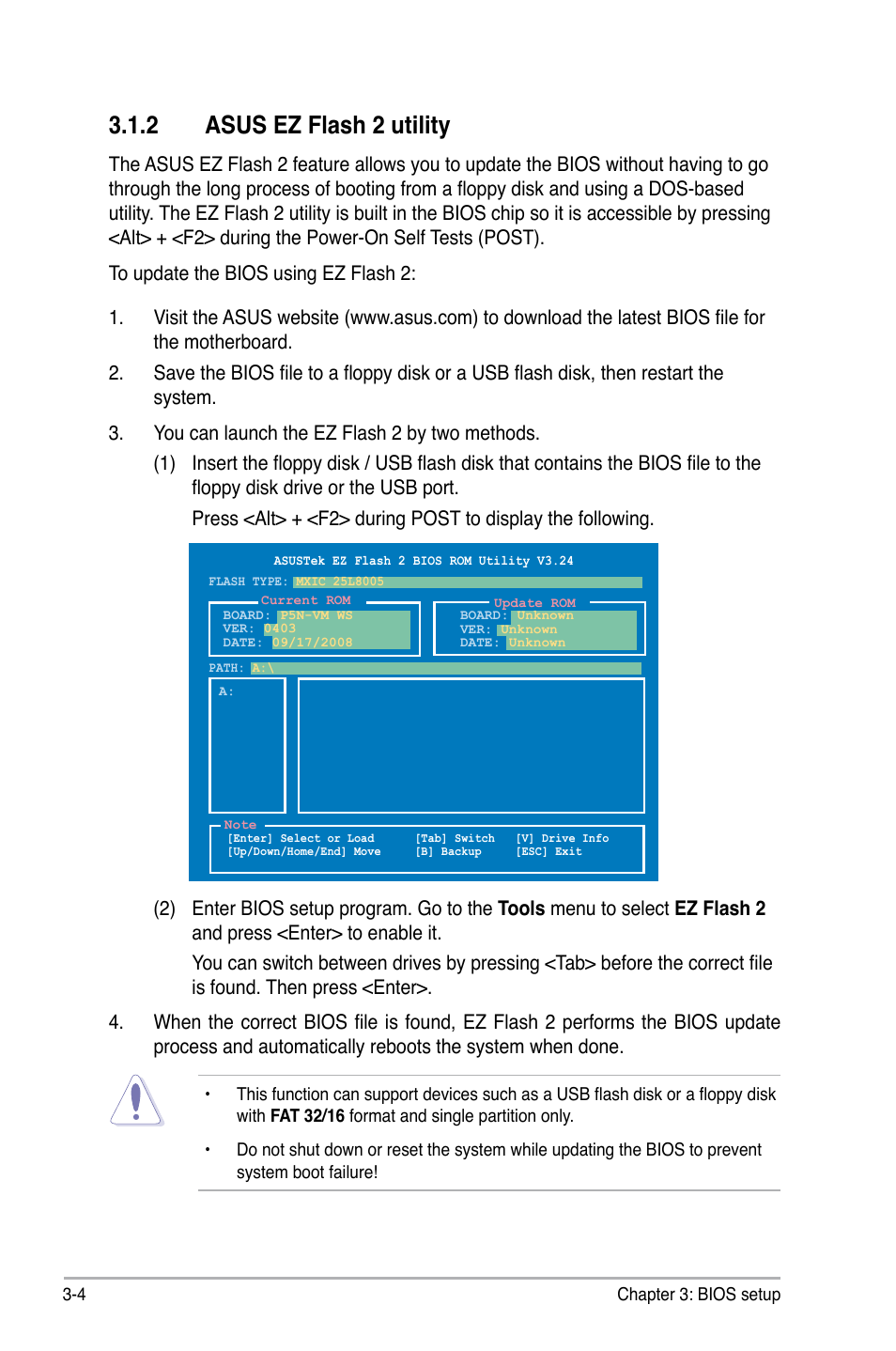 2 asus ez flash 2 utility, Asus ez flash 2 utility -4 | Asus P5N-VM WS User Manual | Page 58 / 122