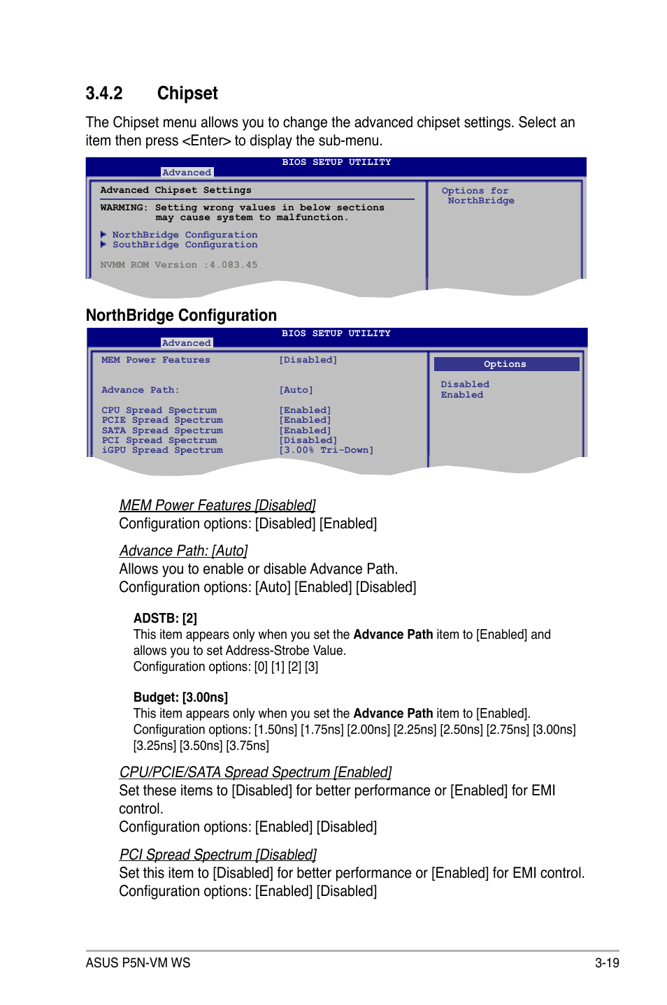 2 chipset, Chipset -19, Northbridge configuration | Asus P5N-VM WS User Manual | Page 73 / 122