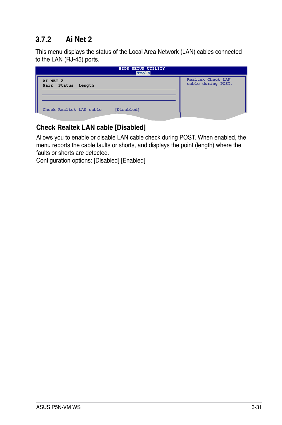 2 ai net 2, Ai net 2 -31, Check realtek lan cable [disabled | Asus P5N-VM WS User Manual | Page 85 / 122