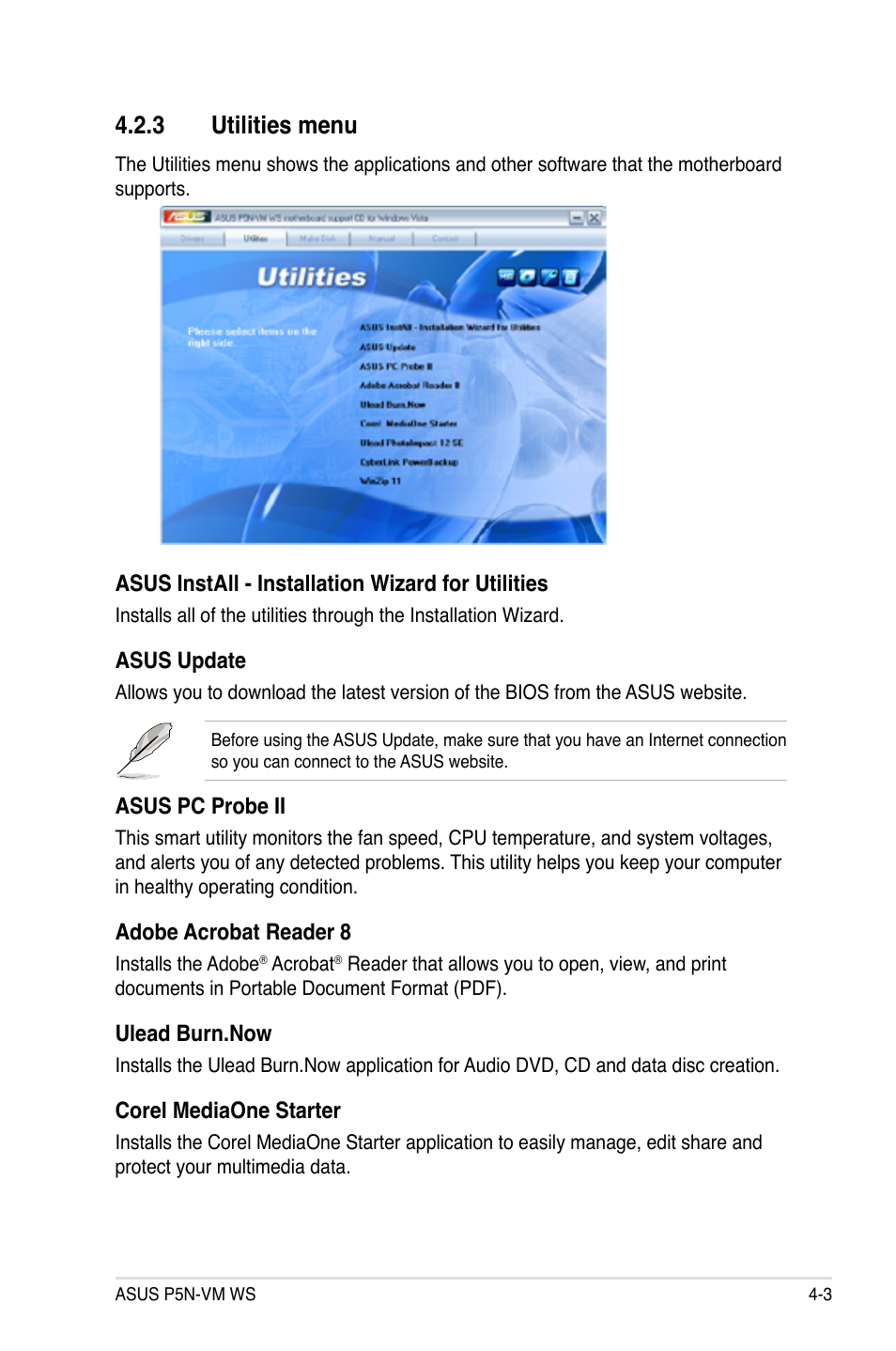 3 utilities menu, Utilities menu -3 | Asus P5N-VM WS User Manual | Page 91 / 122