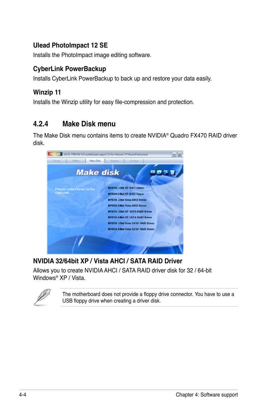 4 make disk menu, Make disk menu -4 | Asus P5N-VM WS User Manual | Page 92 / 122