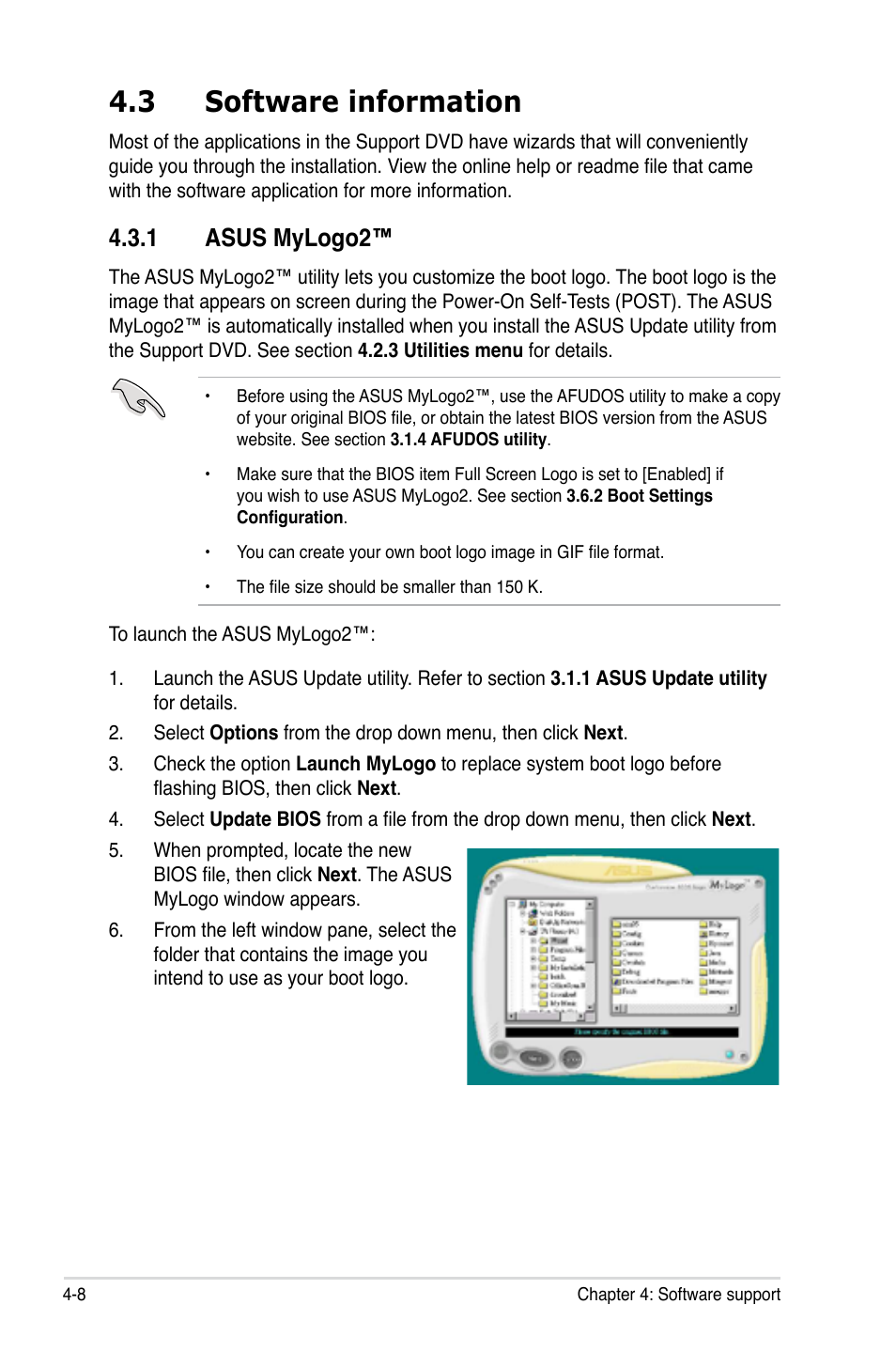 3 software information, 1 asus mylogo2, Software information -8 4.3.1 | Asus mylogo2™ -8 | Asus P5N-VM WS User Manual | Page 96 / 122