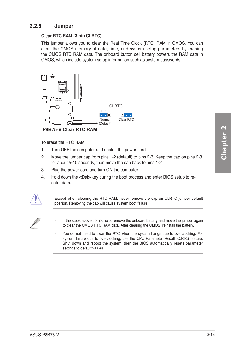 5 jumper, Jumper -13, Chapter 2 | Asus P8B75-V User Manual | Page 31 / 133