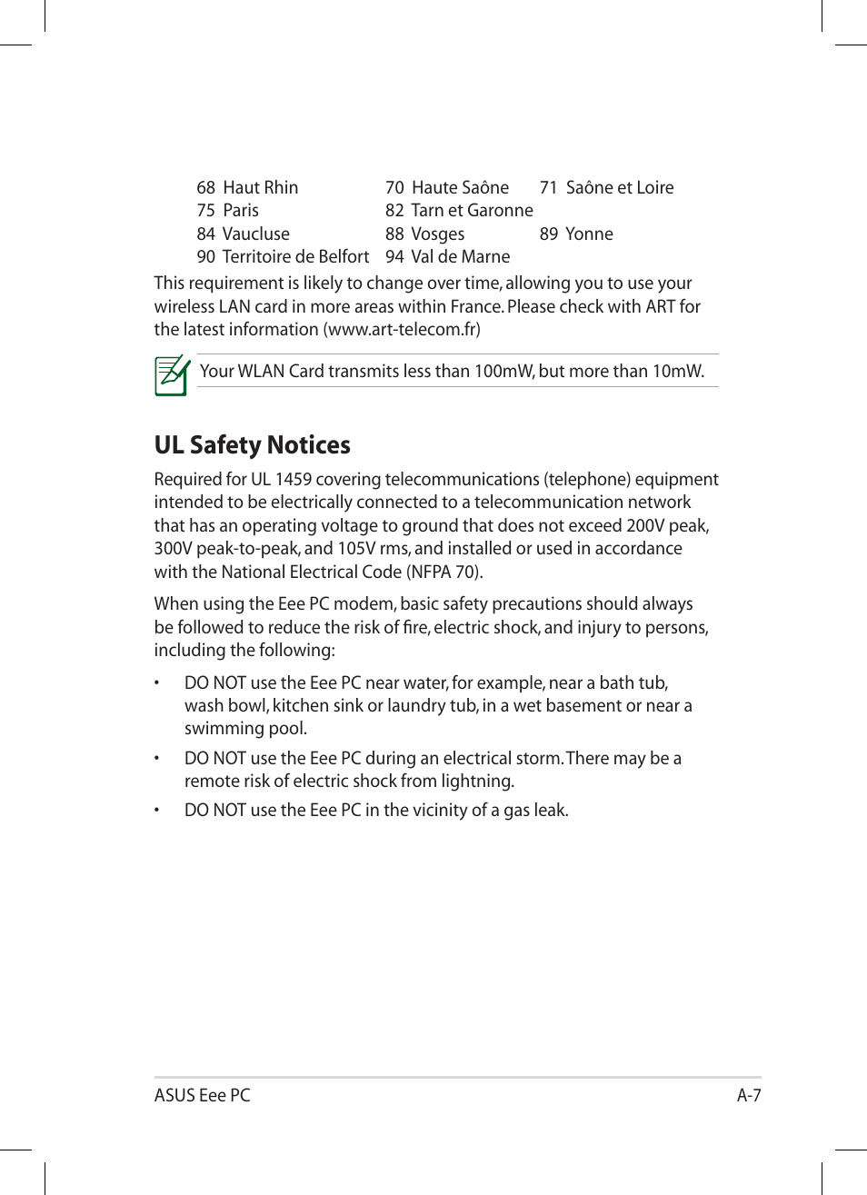 Ul safety notices | Asus Eee PC 1005HA User Manual | Page 55 / 60