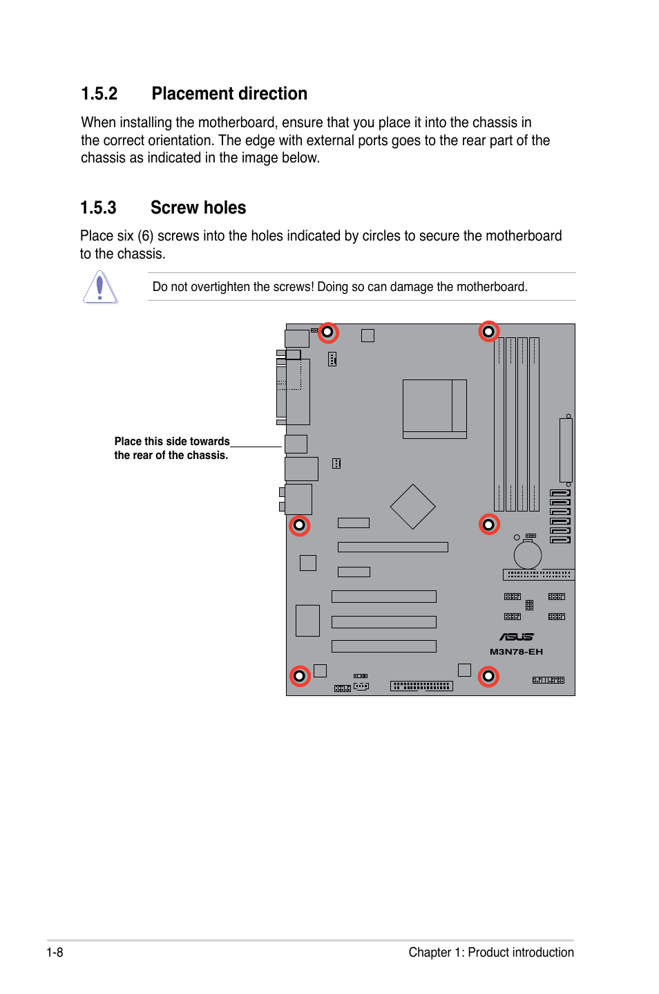 2 placement direction, 3 screw holes | Asus M3N78-EH User Manual | Page 20 / 94