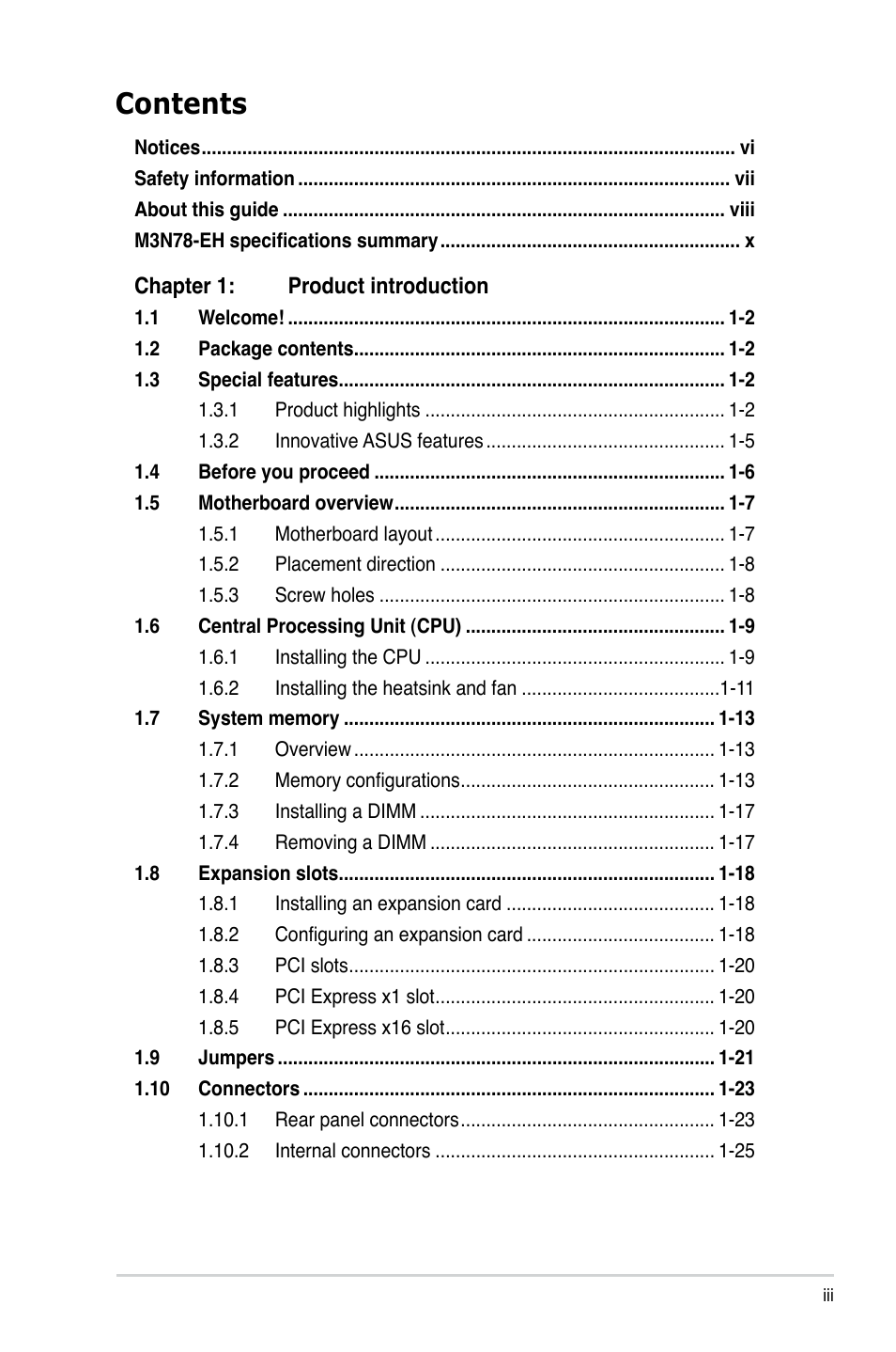 Asus M3N78-EH User Manual | Page 3 / 94