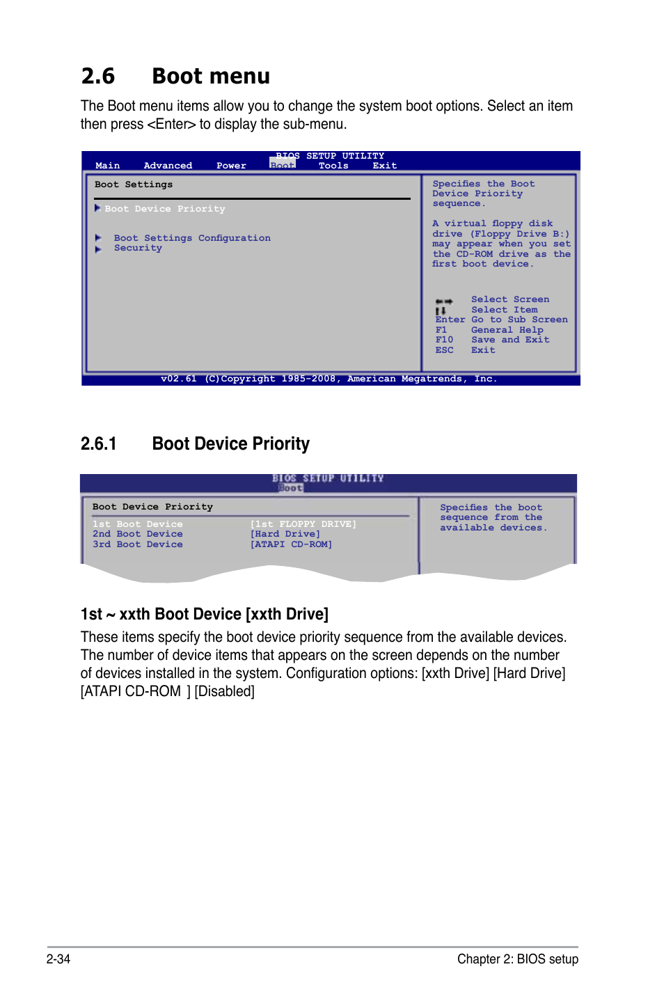 6 boot menu, 1 boot device priority, 1st ~ xxth boot device [xxth drive | Disabled | Asus M3N78-EH User Manual | Page 78 / 94