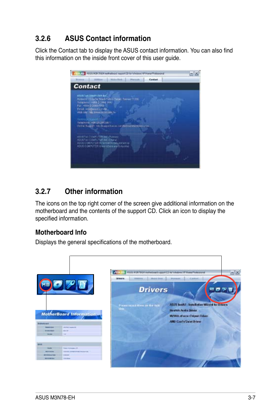 6 asus contact information, 7 other information | Asus M3N78-EH User Manual | Page 91 / 94