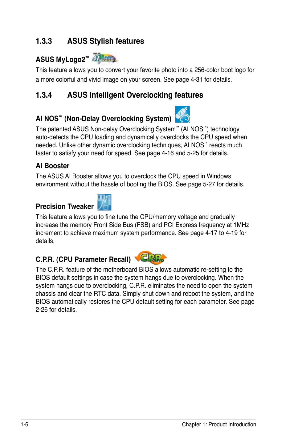 3 asus stylish features, 4 asus intelligent overclocking features | Asus P5KC User Manual | Page 22 / 154