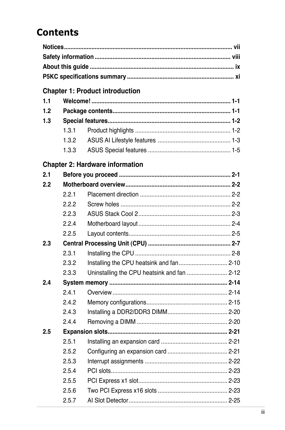 Asus P5KC User Manual | Page 3 / 154