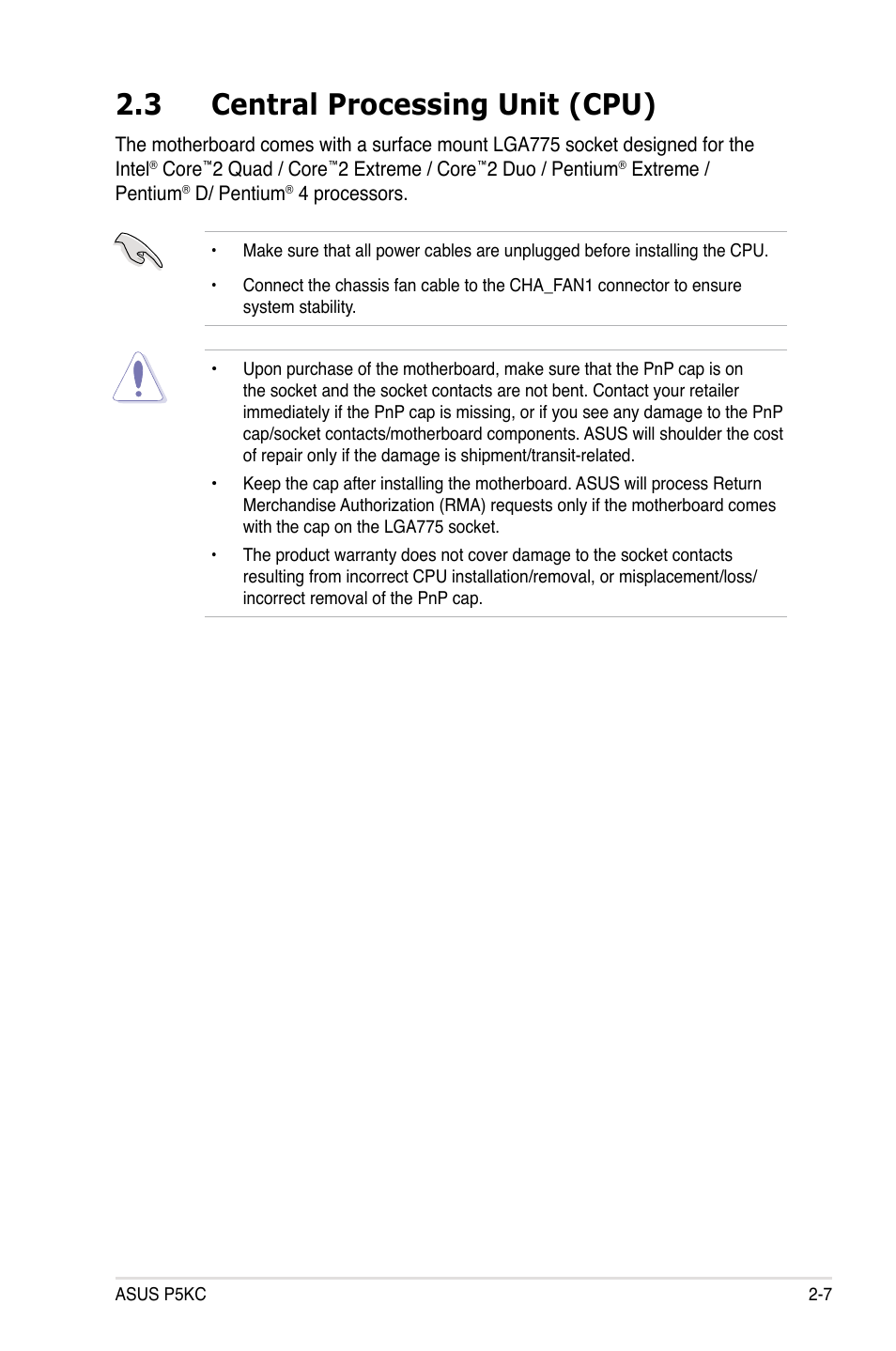 3 central processing unit (cpu) | Asus P5KC User Manual | Page 31 / 154