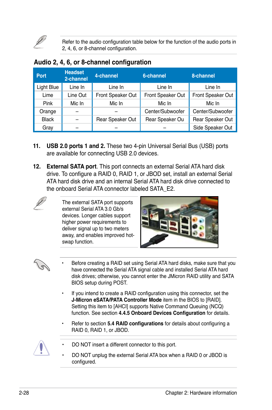 Audio 2, 4, 6, or 8-channel configuration | Asus P5KC User Manual | Page 52 / 154