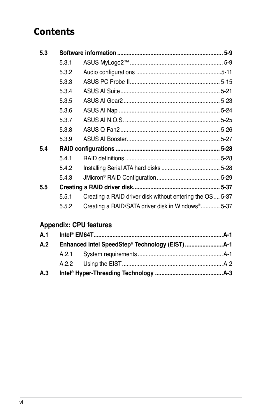 Asus P5KC User Manual | Page 6 / 154