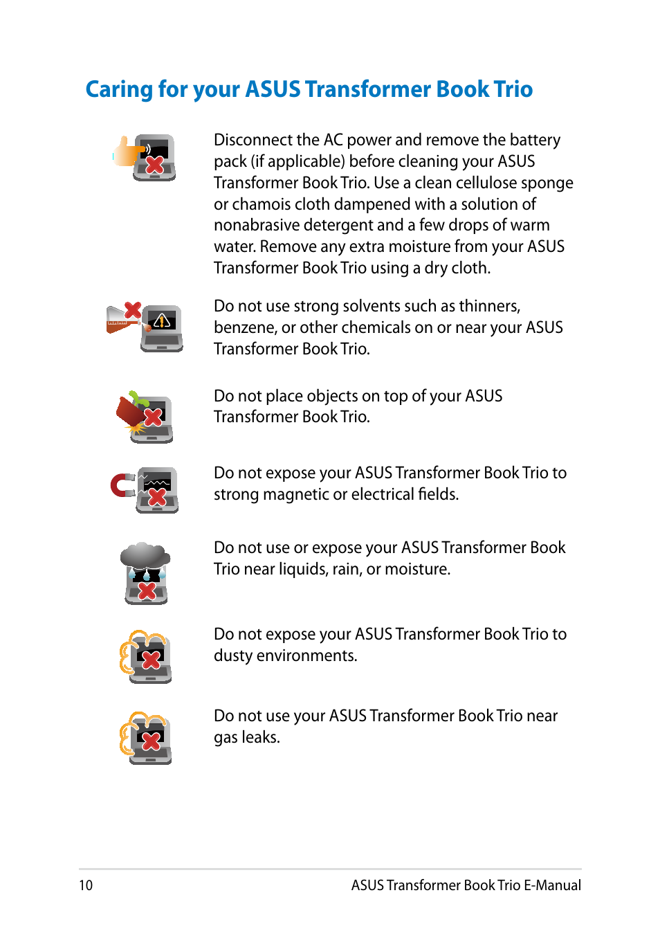 Caring for your asus transformer book trio | Asus TX201LA User Manual | Page 10 / 154