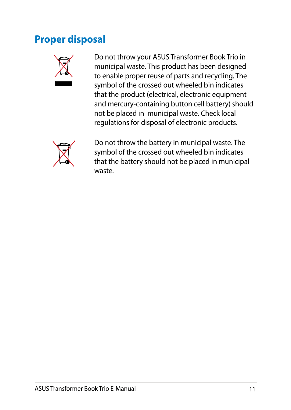 Proper disposal | Asus TX201LA User Manual | Page 11 / 154