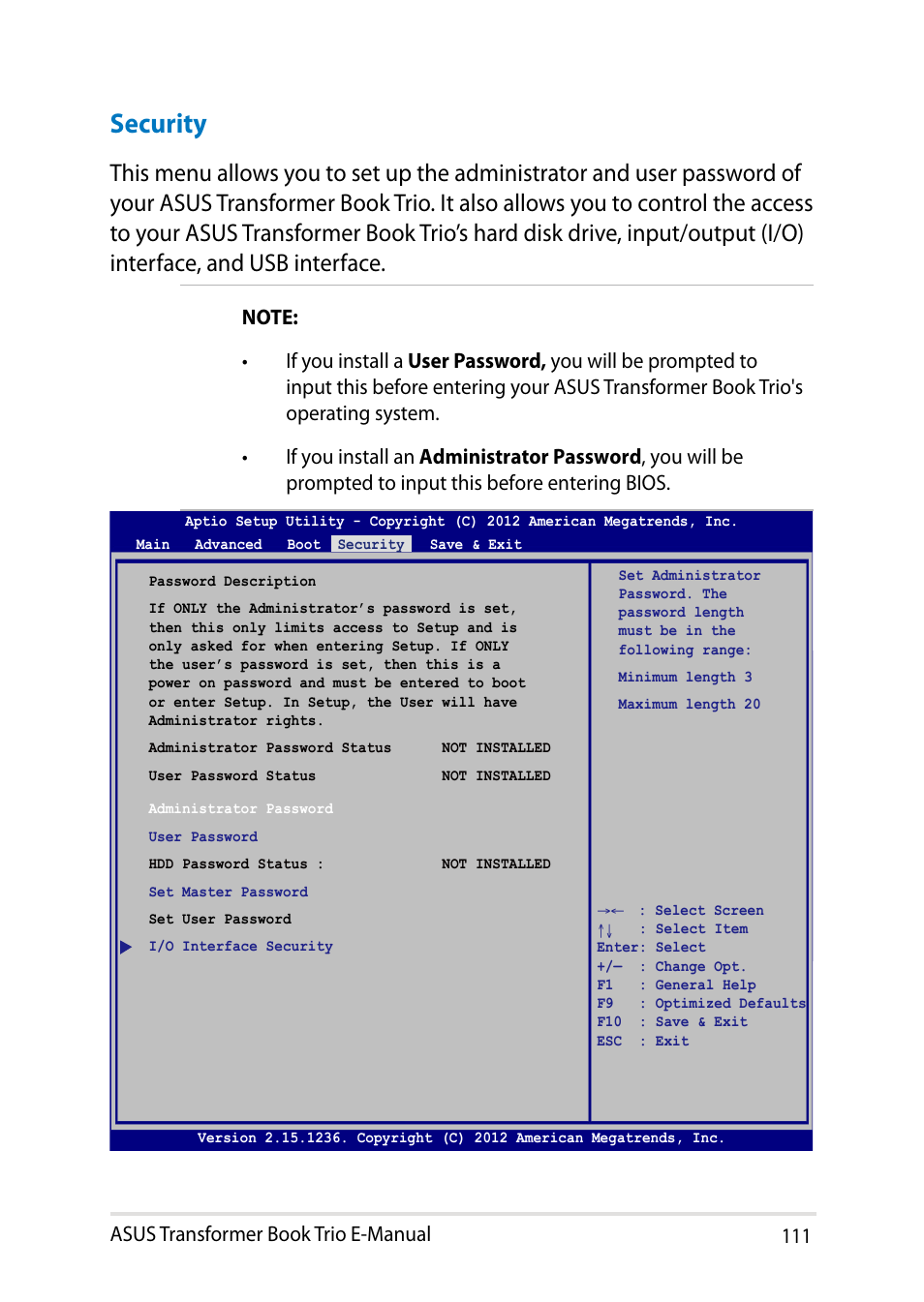 Security, Asus transformer book trio e-manual 111 | Asus TX201LA User Manual | Page 111 / 154