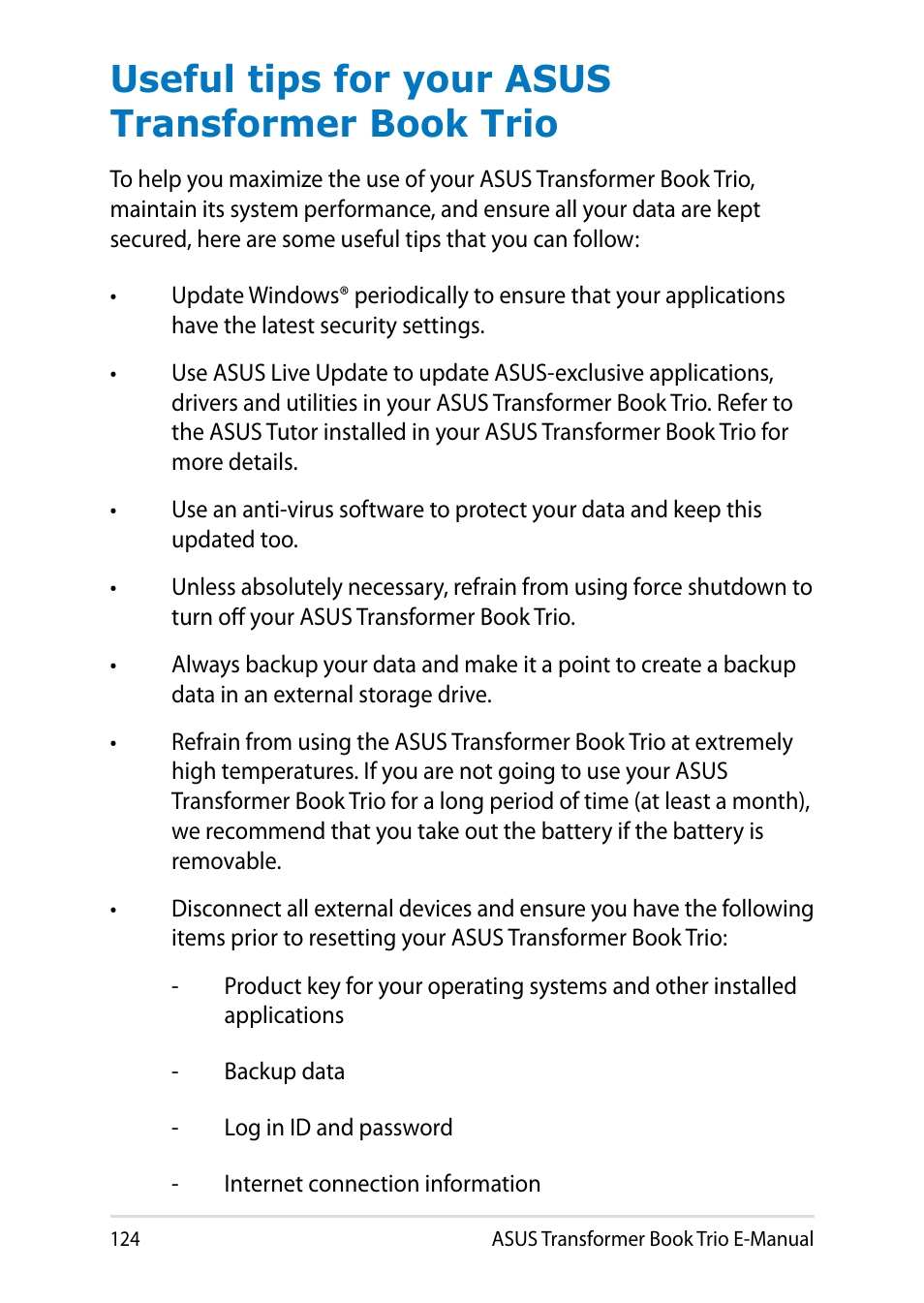 Useful tips for your asus transformer book trio | Asus TX201LA User Manual | Page 124 / 154