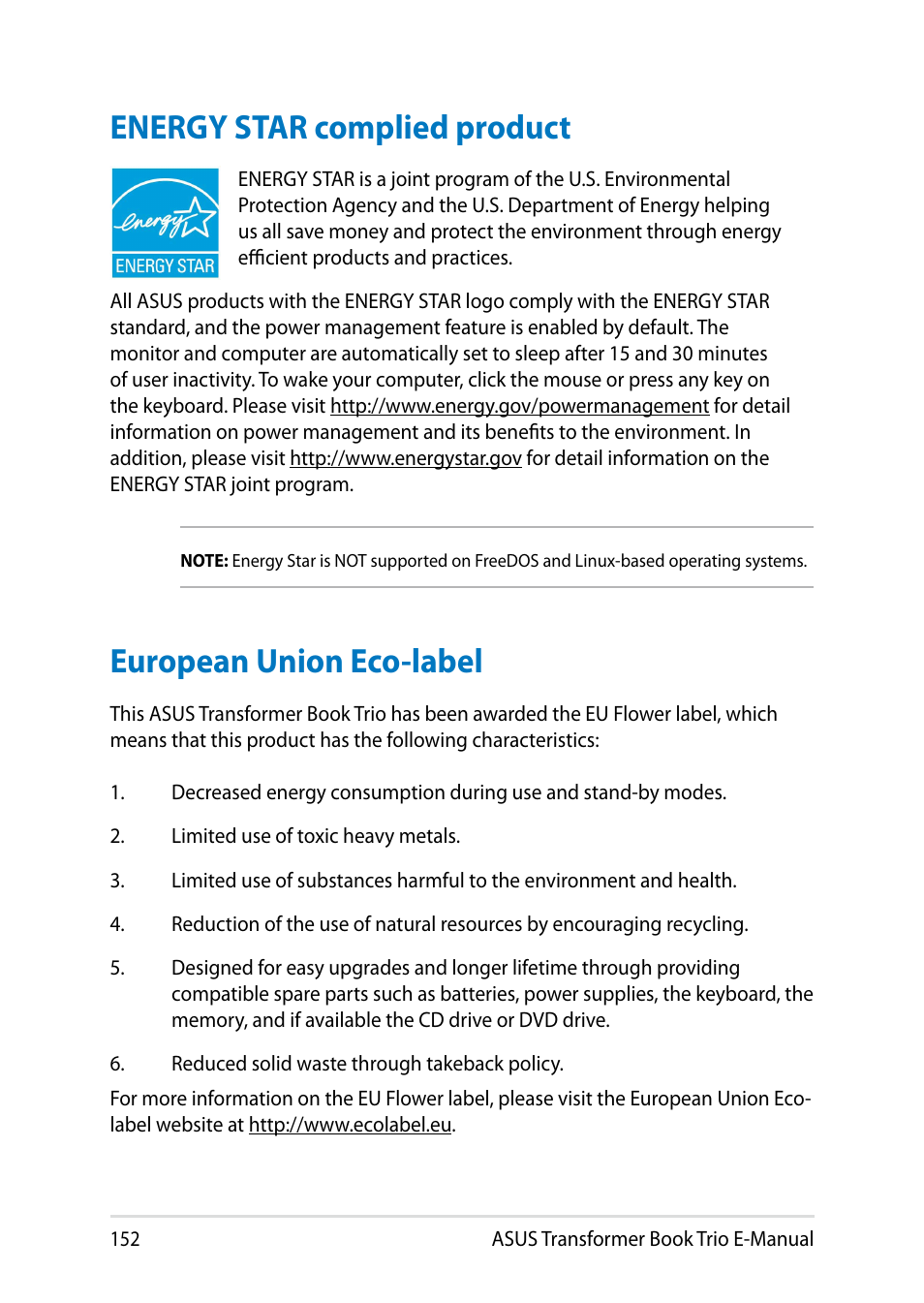 Energy star complied product, European union eco-label | Asus TX201LA User Manual | Page 152 / 154