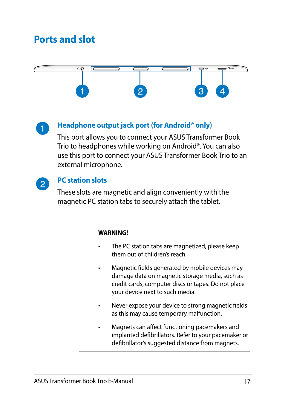 Ports and slot | Asus TX201LA User Manual | Page 17 / 154