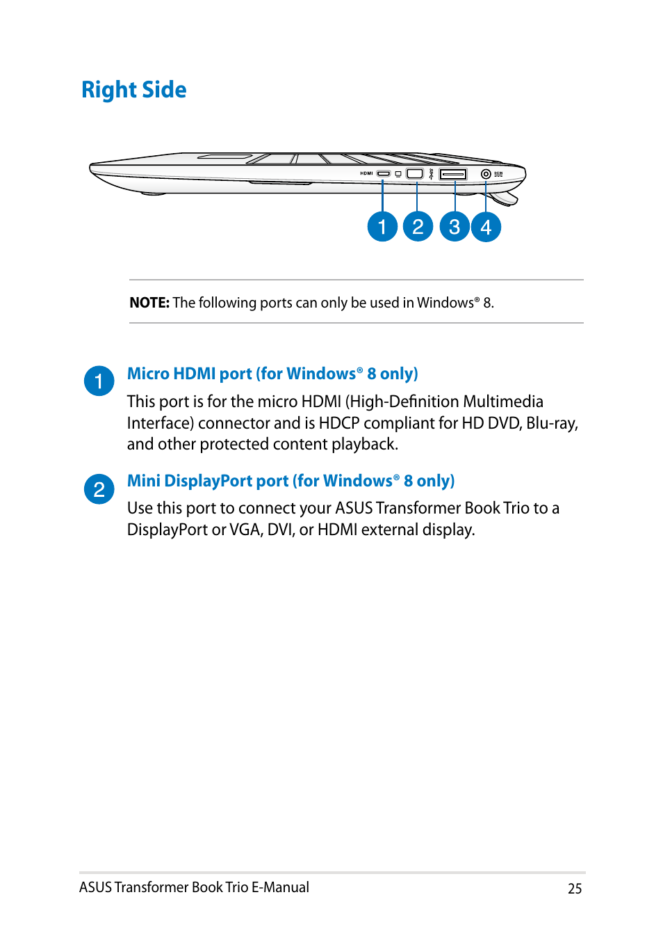 Right side | Asus TX201LA User Manual | Page 25 / 154