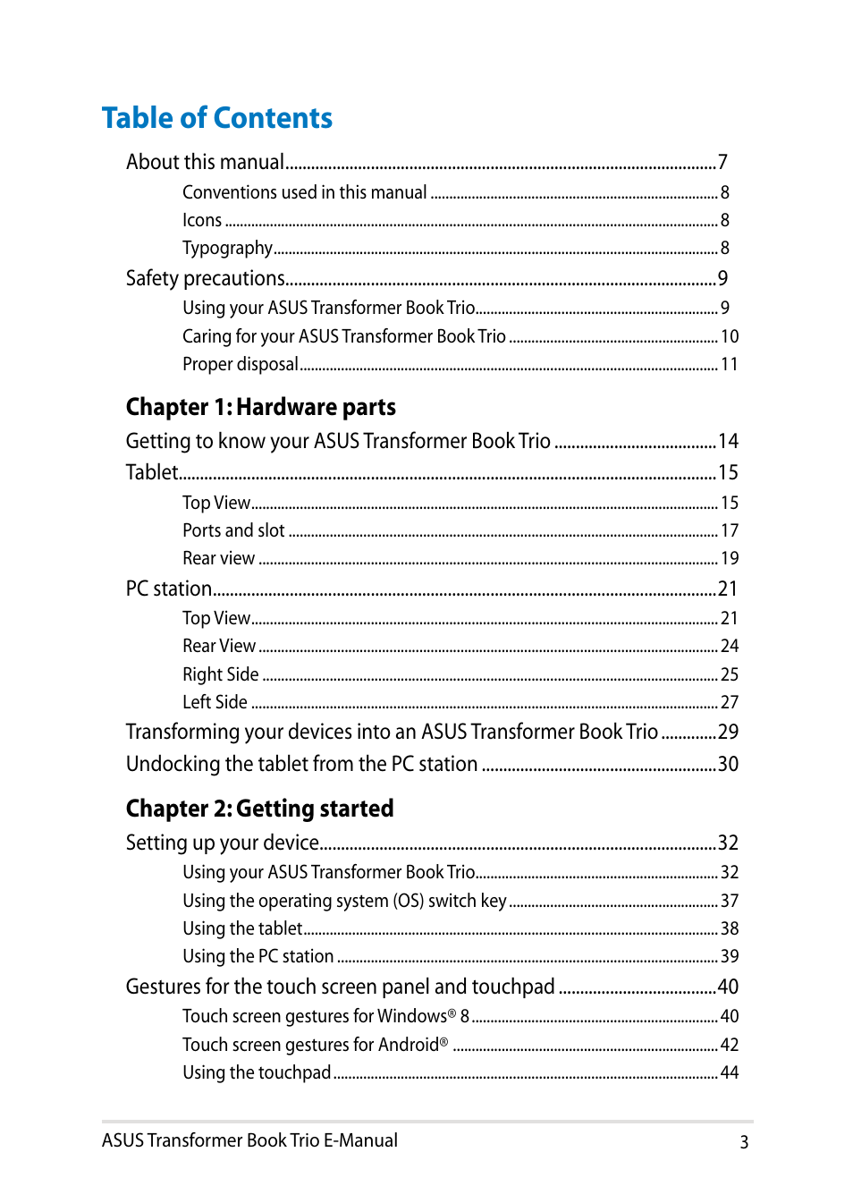 Asus TX201LA User Manual | Page 3 / 154