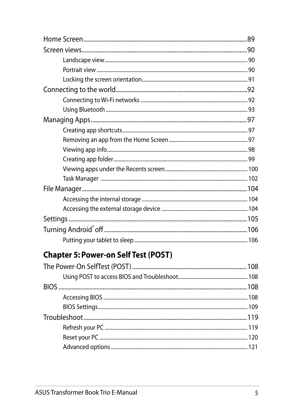 Chapter 5: power-on self test (post) | Asus TX201LA User Manual | Page 5 / 154