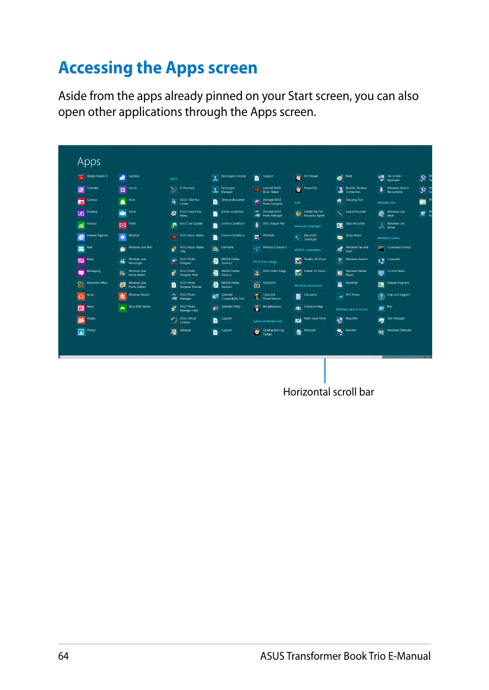 Accessing the apps screen | Asus TX201LA User Manual | Page 64 / 154