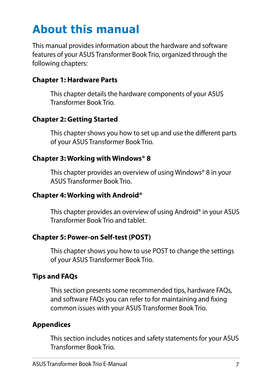 About this manual | Asus TX201LA User Manual | Page 7 / 154