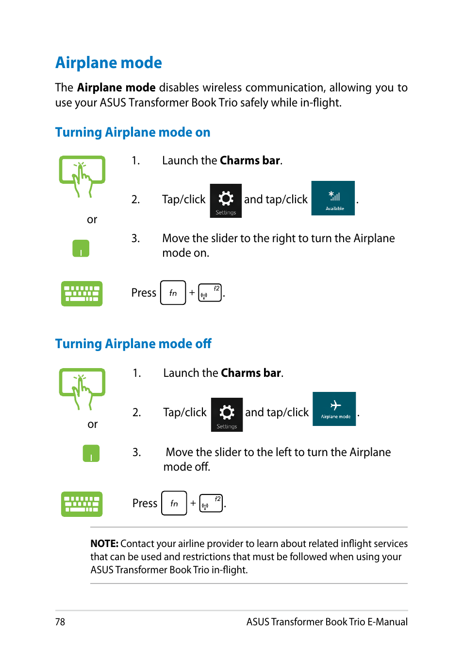 Airplane mode | Asus TX201LA User Manual | Page 78 / 154