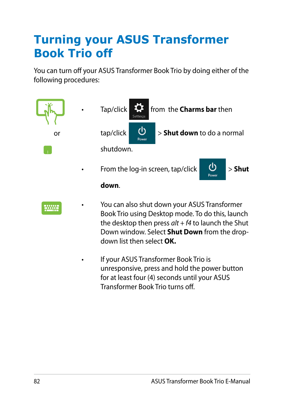 Turning your asus transformer book trio off | Asus TX201LA User Manual | Page 82 / 154