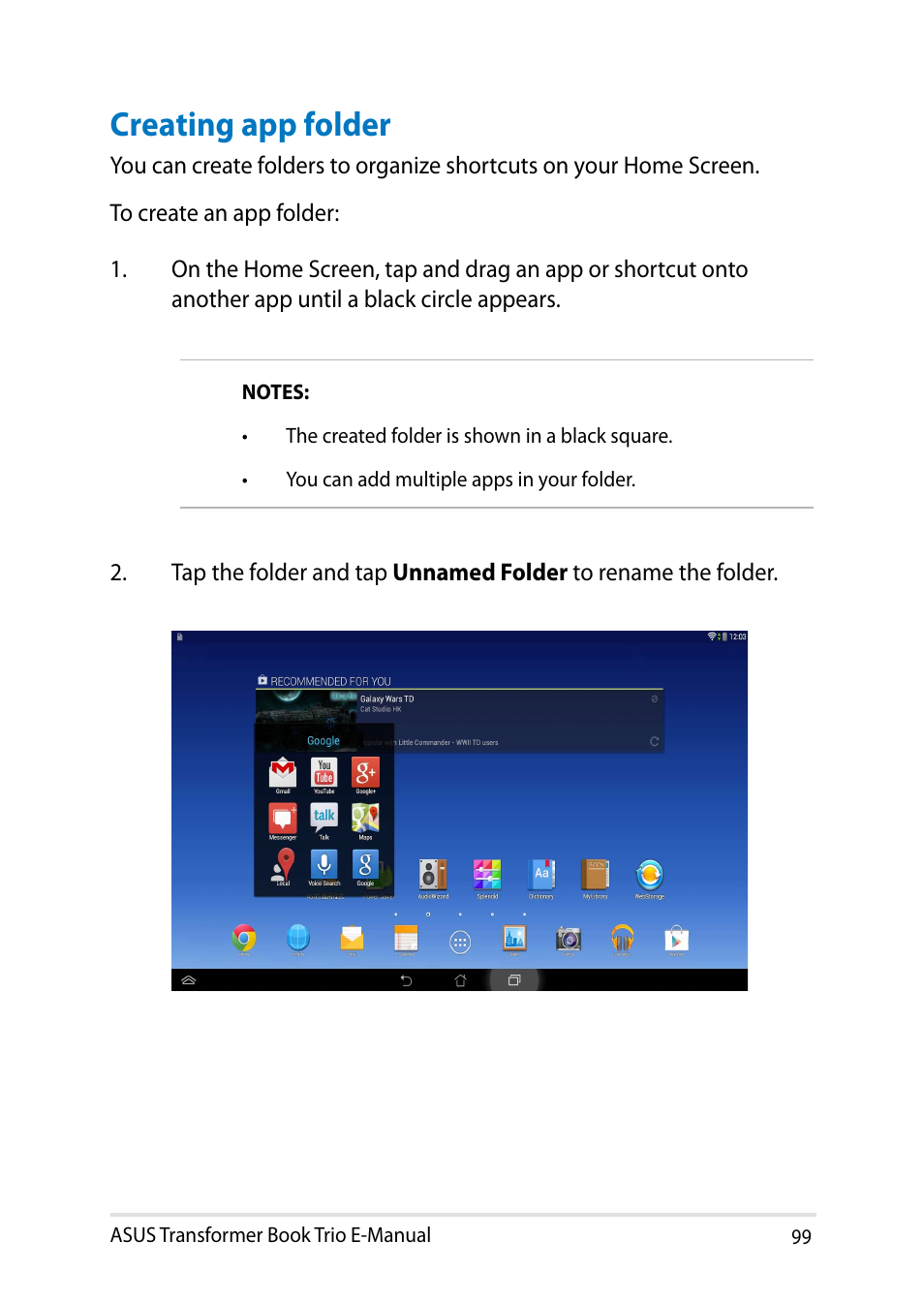 Creating app folder | Asus TX201LA User Manual | Page 99 / 154