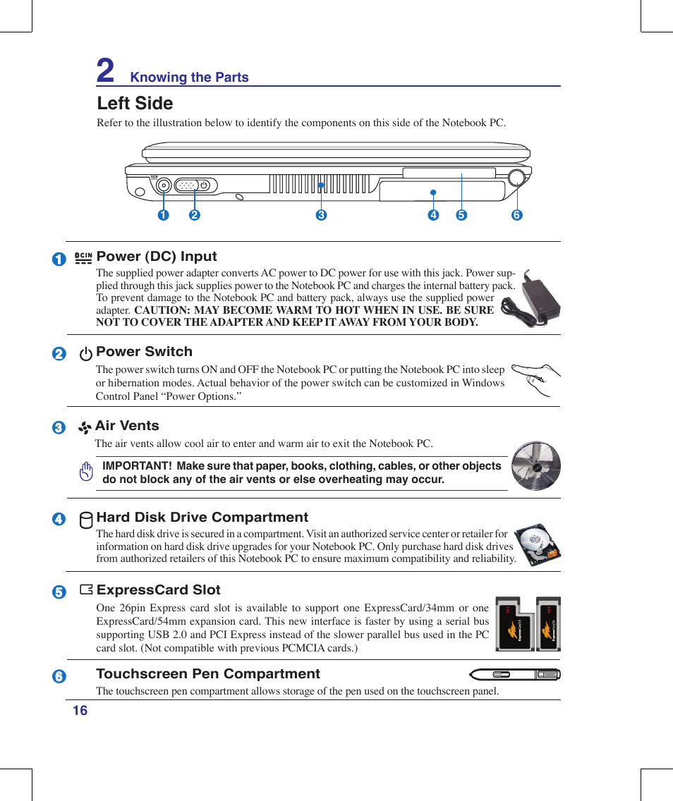 Left side | Asus R1E User Manual | Page 16 / 74