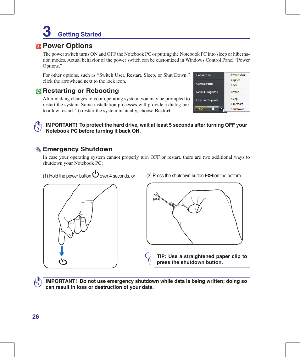 Power options | Asus R1E User Manual | Page 26 / 74