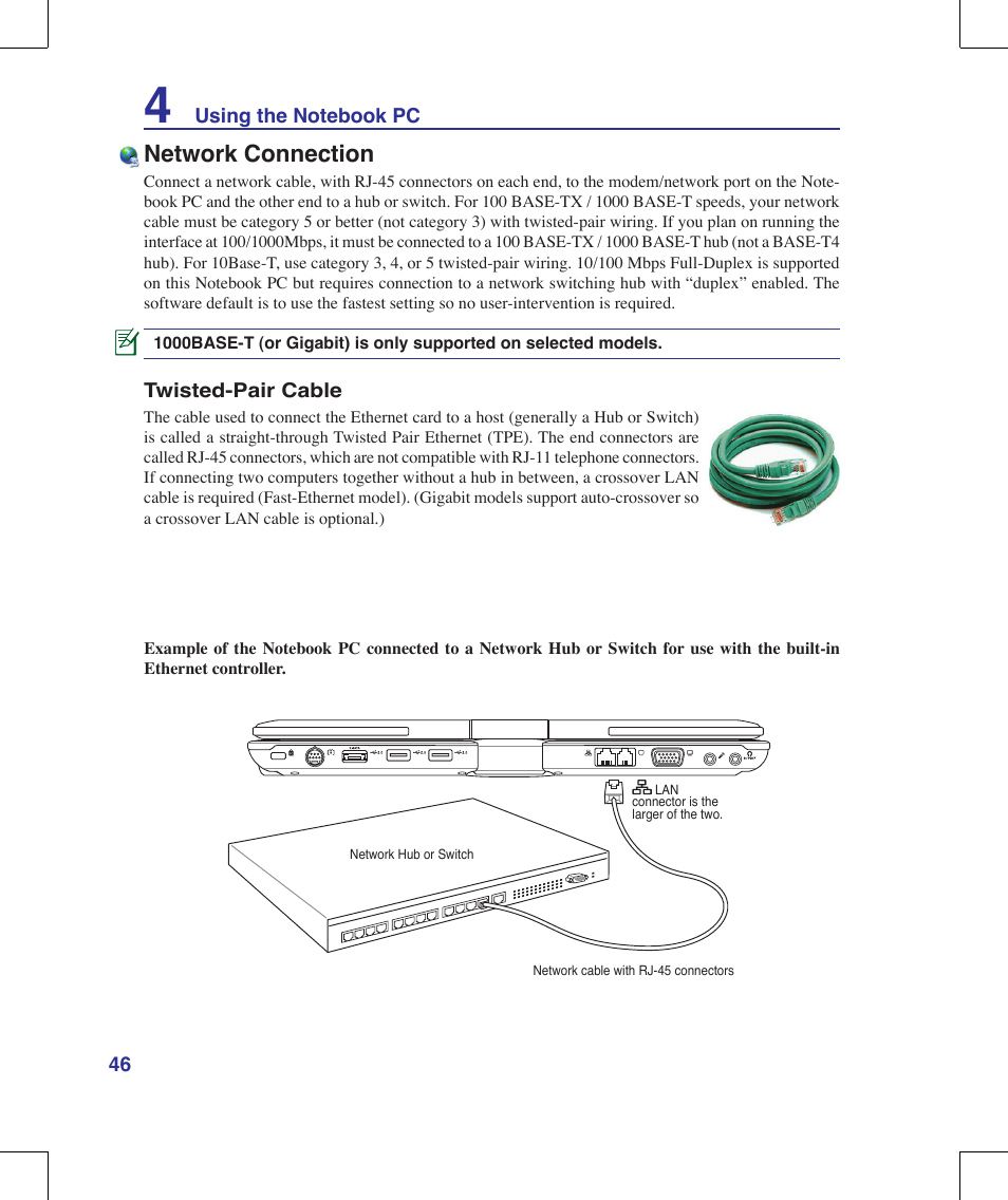 Network connection | Asus R1E User Manual | Page 46 / 74
