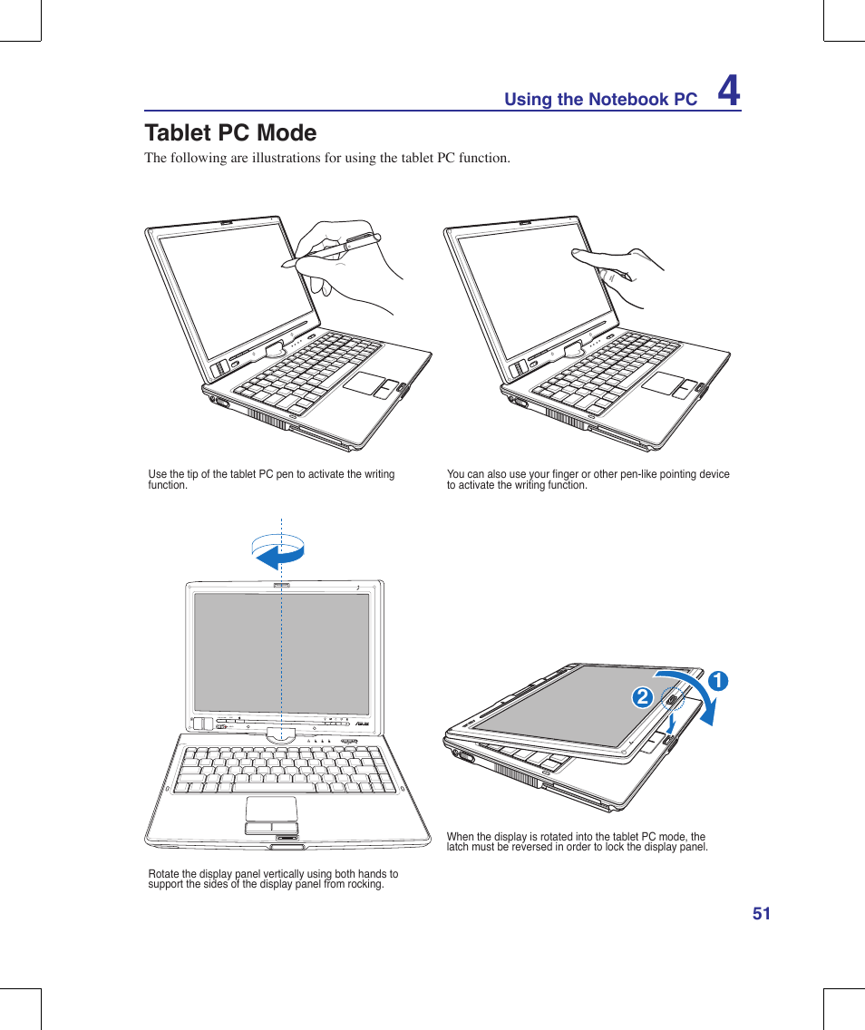 Tablet pc mode | Asus R1E User Manual | Page 51 / 74