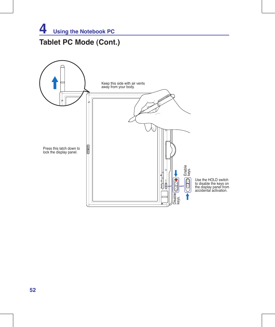 Tablet pc mode (cont.) | Asus R1E User Manual | Page 52 / 74