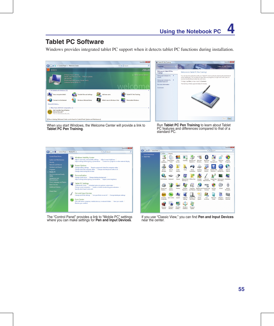 Tablet pc software | Asus R1E User Manual | Page 55 / 74